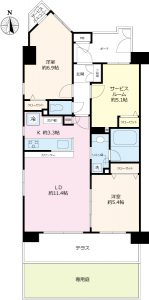 １階南西角部屋。専用庭・テラス付。室内は大変綺麗です